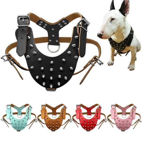 5 Colors Leather Studded Spiked Dog Harness For Pitbull Amstaff - ILoveMyStaff